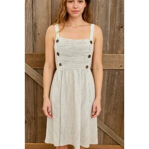 Caution to the wind Smocked sundress minimalist sz M mock buttons grey stretch